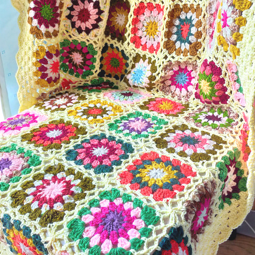 送料無料】ブランケット 黄色① マルチカバー グラニースクエア かぎ