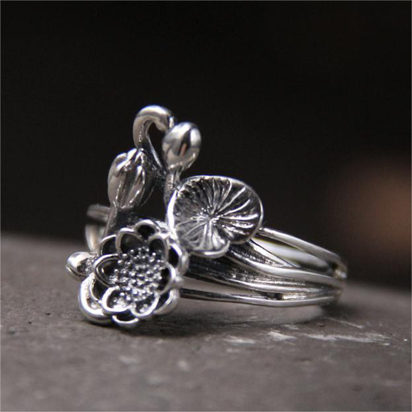 925シルバー文芸ヴィンテージリング レディース蓮華リング 蓮華名入れ
