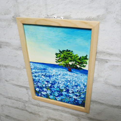 油絵 油彩 油彩画 絵 絵画【朝のネモフィラの丘】 絵画 HR 通販