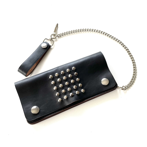 25個のスタッズ トラッカーウォレット チェーン付き 長財布 ホース