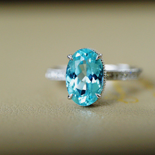 海」K18 天然サンタマリアアクアマリン 天然ダイヤモンド リング 和名