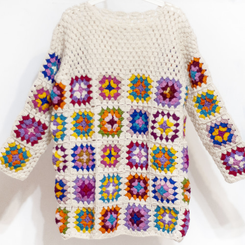 ボヘミアン長袖ニットセーター花柄インディアンセーターかぎ針編み花柄