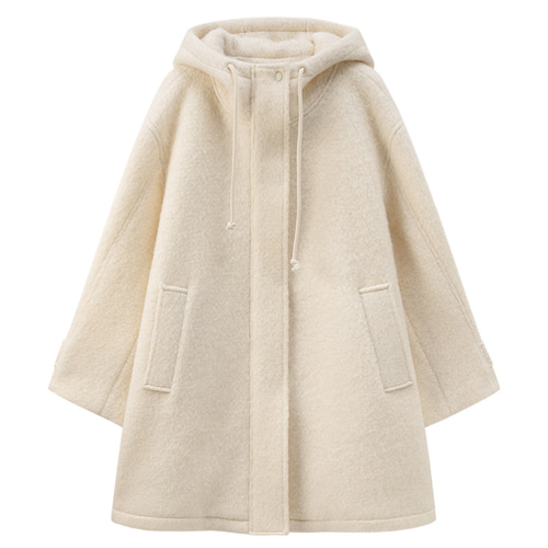ウール混紡ロングコート フード付きロングウールコート ベージュ S-L