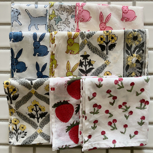 インド ブロックプリント バンダナ ハンカチ52cm角 選べるお得な4枚