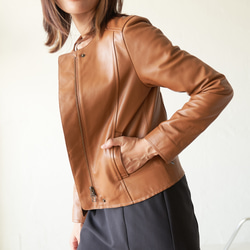 ﾓﾘﾉｶﾞｯｺｳ Mサイズ ラムレザーノーカラージャケットブルゾン (レザー