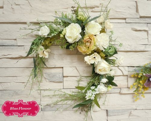 ◇ホワイト＆グリーンのフレッシュリース◇ナチュラルリース ハーフ