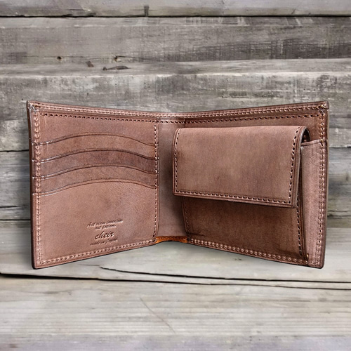 名入可]本革二つ折り財布 --- 国産牛革ロロマ [ブラウン] 二つ折り財布