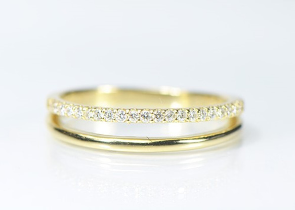 K18 ダイヤモンド ハーフエタニティー 2連リング BW009 指輪・リング