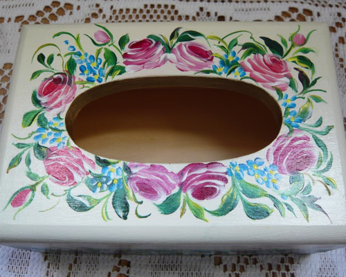 トールペイント ミニティッシュボックス（バラ） その他インテリア雑貨