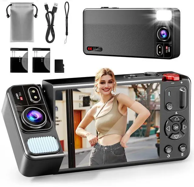 Digital Camera, 4K 64MP Cameras for Photography, 270°Flip Screen