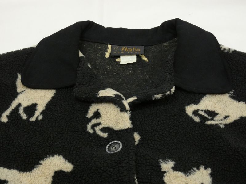 USA製 90s ビンテージ DAVID PAUL ホースプリント 馬模様 襟付き ボア