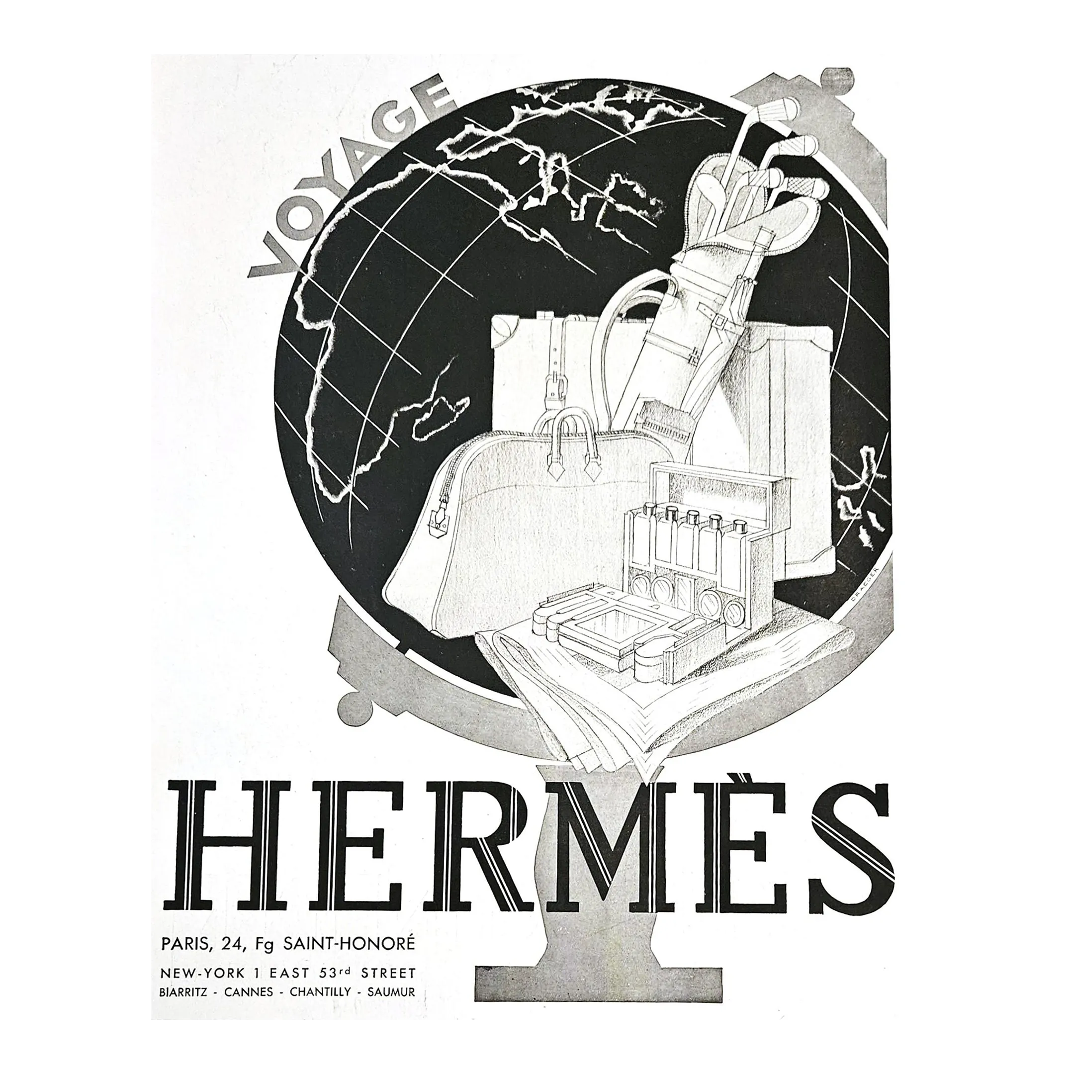 1931 French Art Deco Hermes Travel, Golf Advertisement Print, Rare