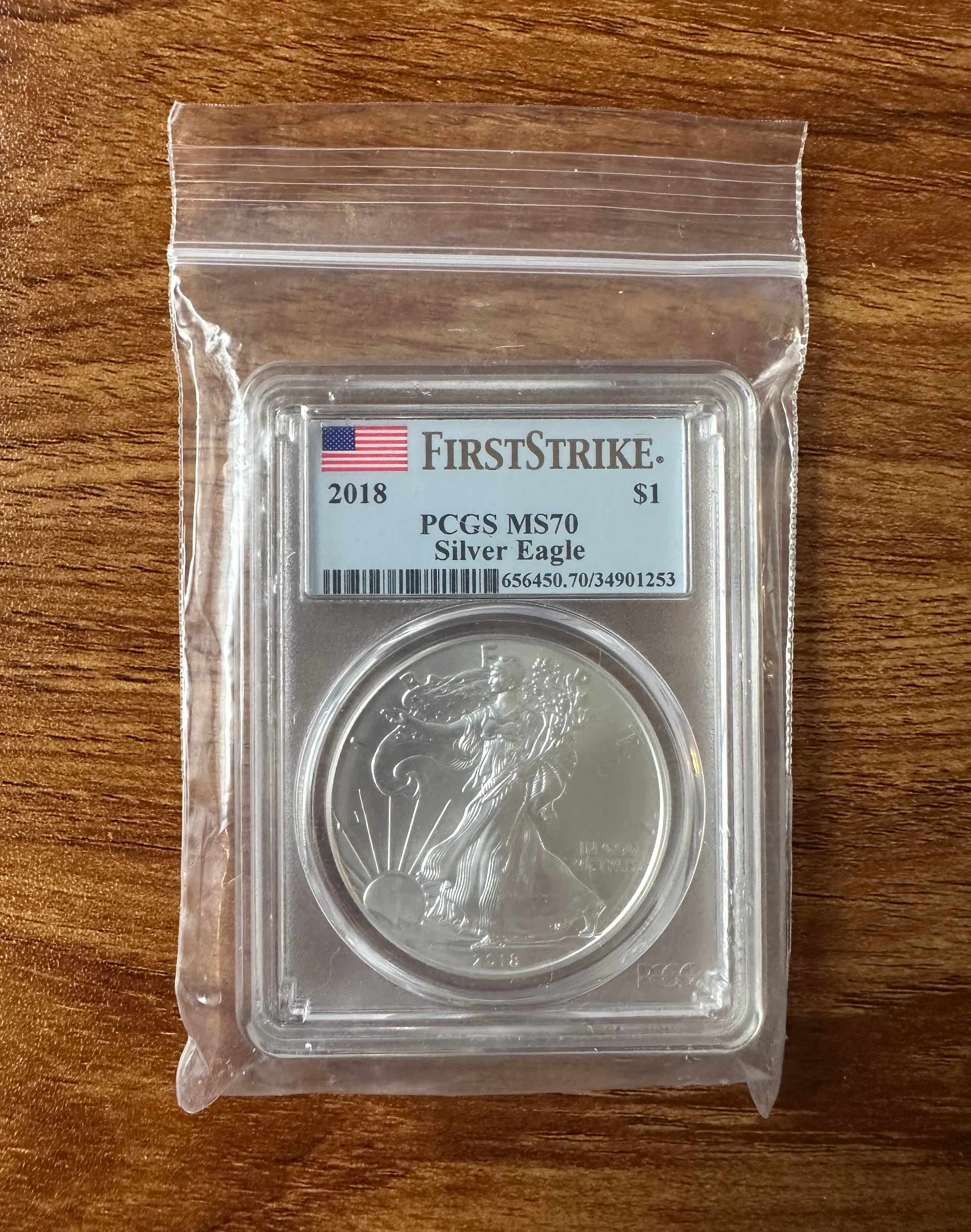 2018 American Silver Eagle First Strike Flag PCGS MS70 1 Oz Silver