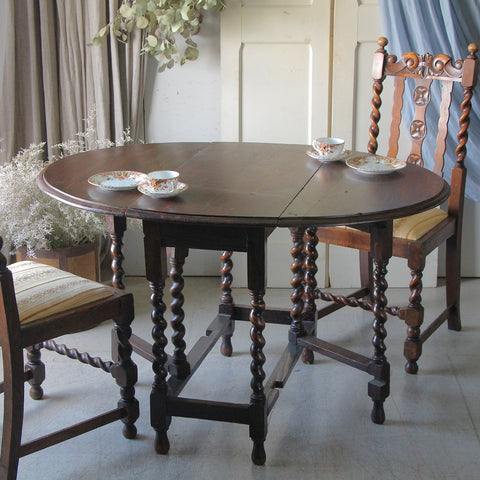 英国アンティーク木製ゲートレッグテーブル/ダイニング机バタフライ(92