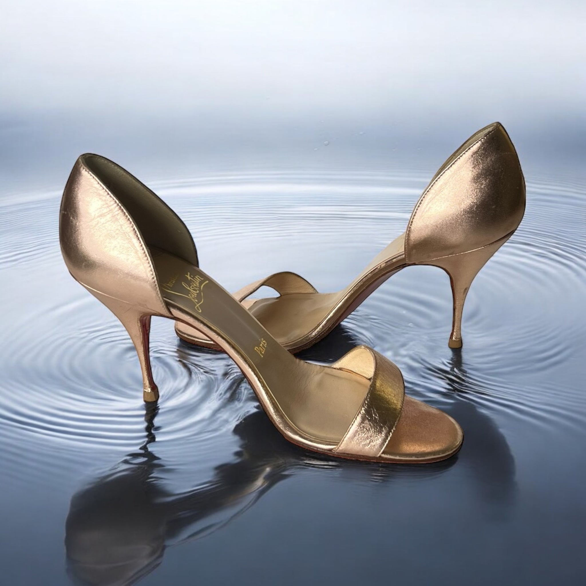 CHRISTIAN LOUBOUTIN ROSE GOLD METALLIC D'ORSAY OPEN TOE SANDALS