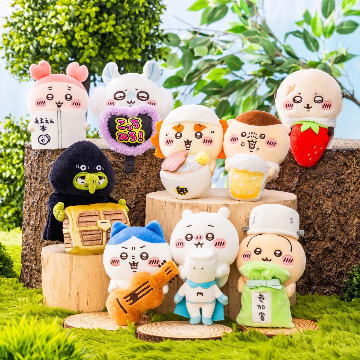 ちいかわ デスクトップから見守るひっかけぬいぐるみ（うちわ持ち