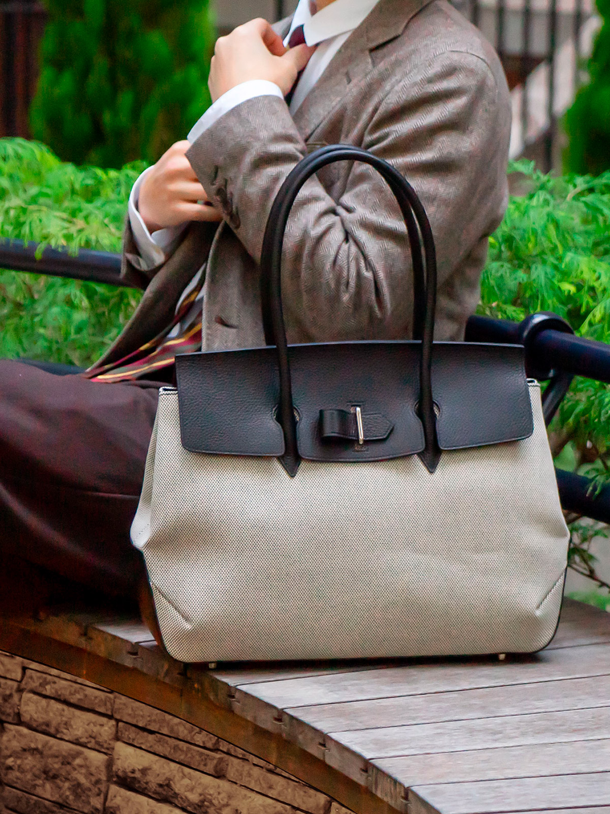 グレインキャンバスコンビ フラップトートバッグ（2月再入荷予定