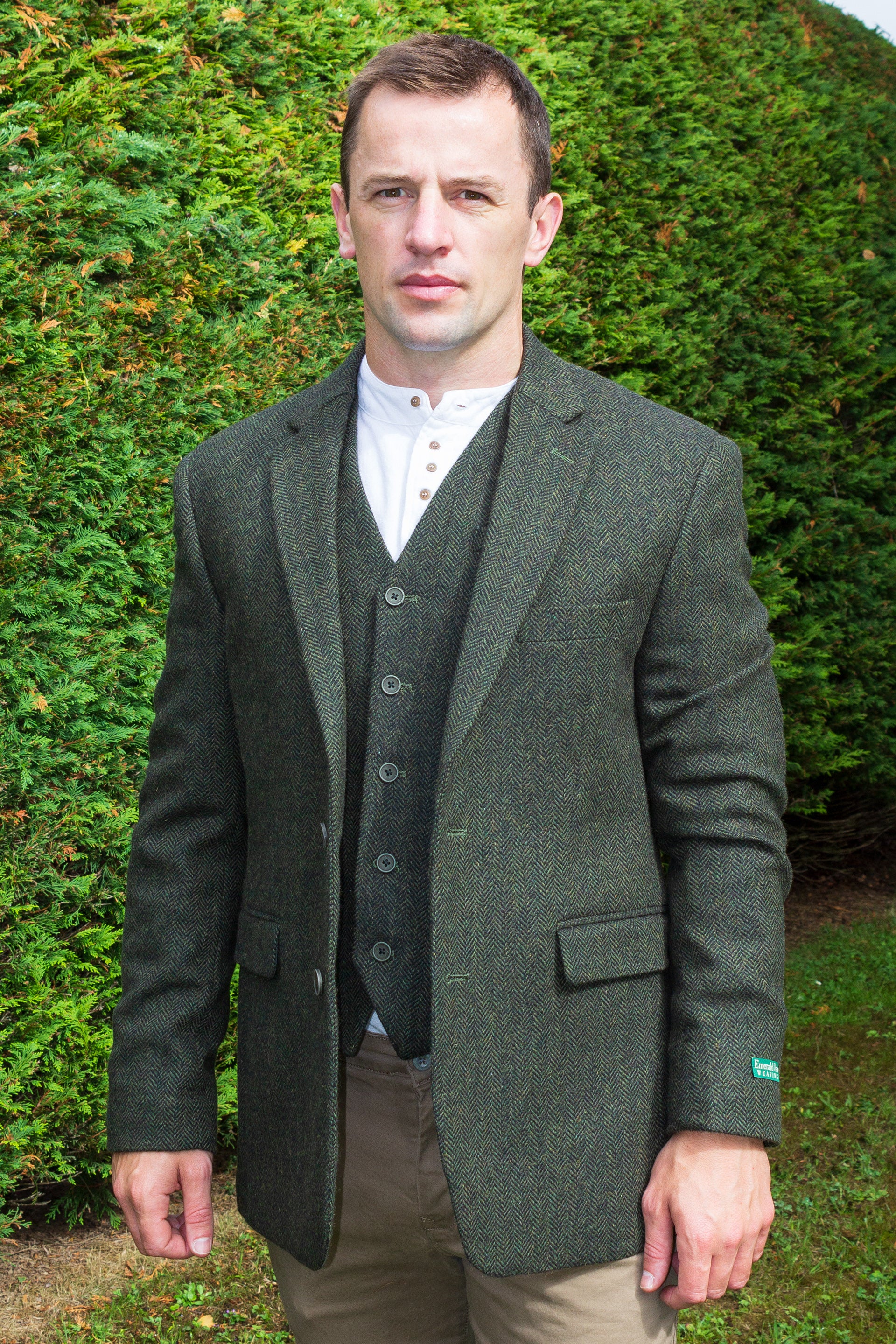 Men's Herringbone Tweed Sport Coat - Olive Green