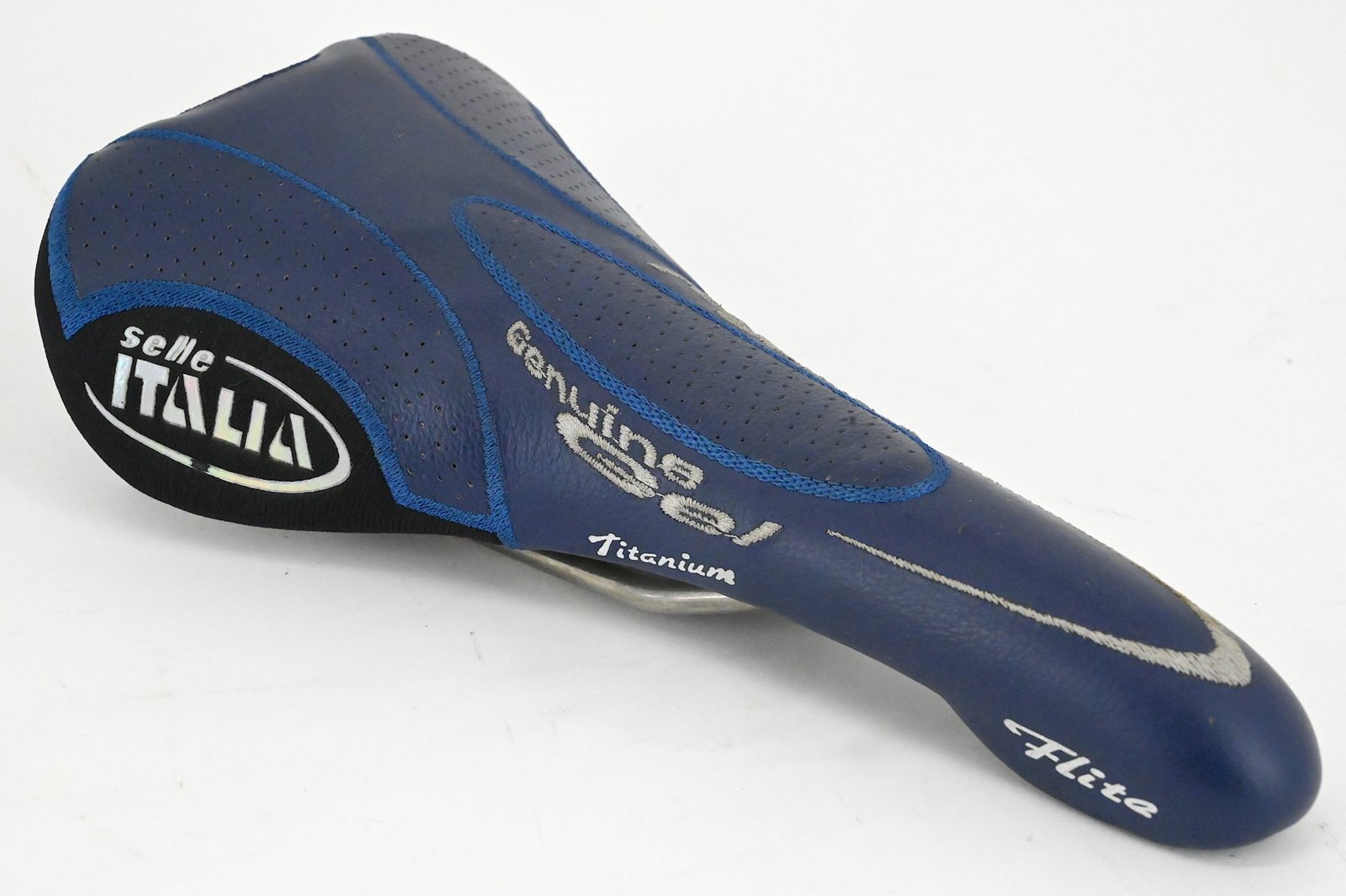 NOS Selle Italia Flite Titanium Geniune Gel Leather Saddle Blue