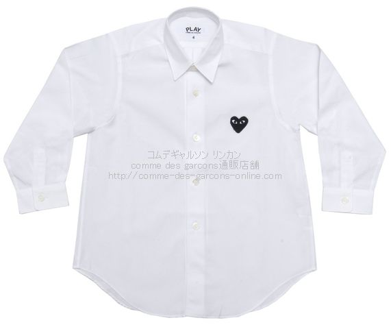 プレイ・コムデギャルソン子供用シャツ黒ハートワッペン（白）-キッズ