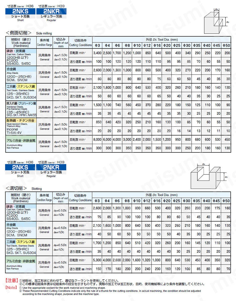 NKエンドミル 2枚刃・ショート刃長 2NKS□□.□ | MOLDINO(モルディノ