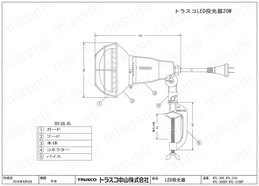 RTL-205 | TRUSCO LED投光器 | トラスコ中山 | ミスミ | 488-6461