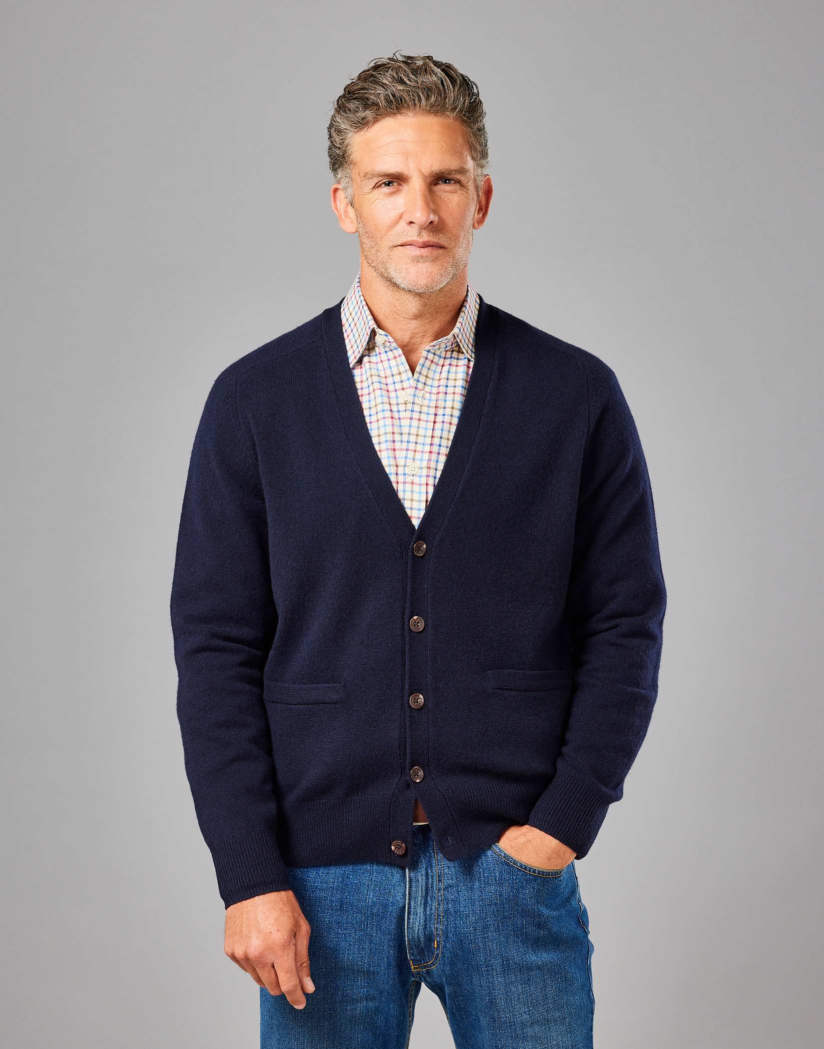 Lambswool Cardigan - Navy | Joseph Turner