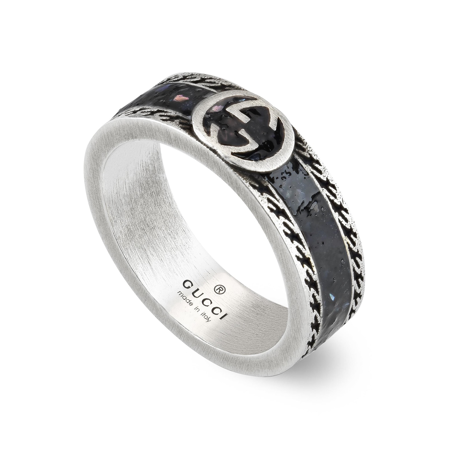 Gucci Gucci Interlocking Sterling Silver and Black Enamel 6mm