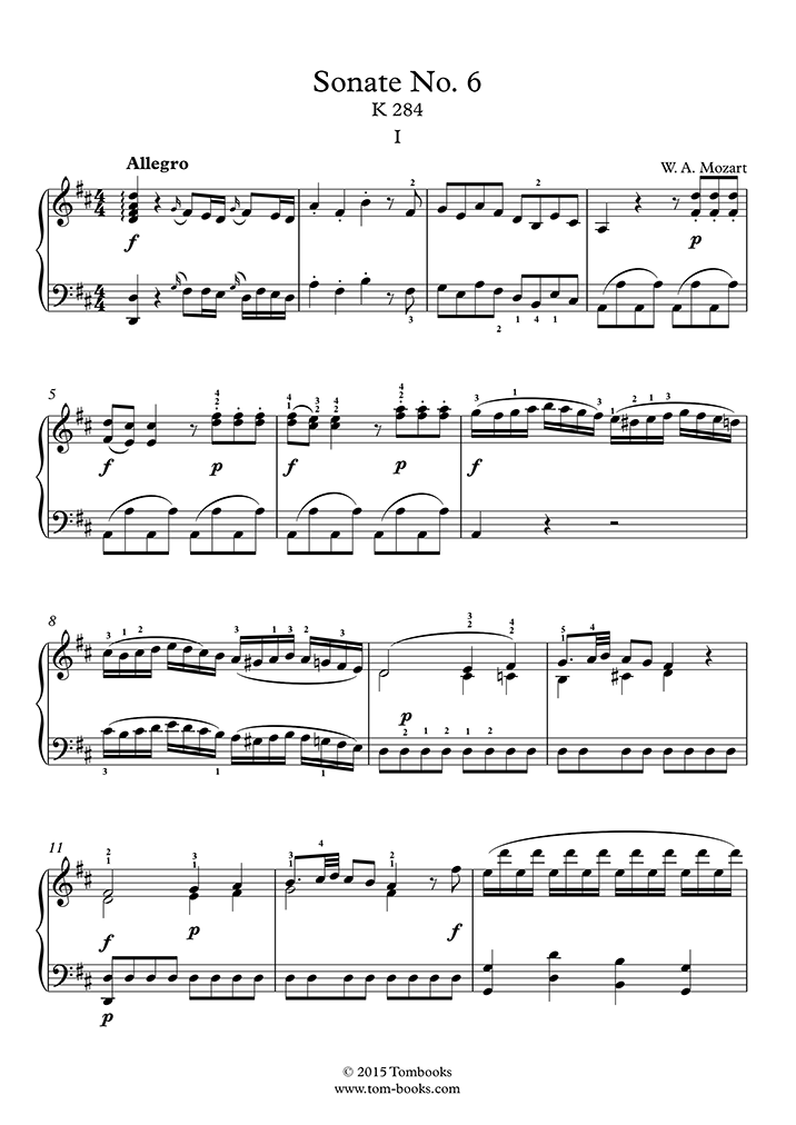 ピアノ・ソナタ第6番〜第1楽章：アレグロ (モーツァルト) - ピアノ 楽譜