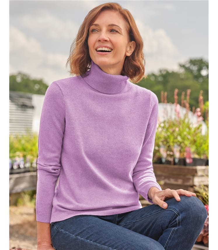 Bright Orchid Marl | Cashmere & Merino Fitted Turtle Neck Knitted