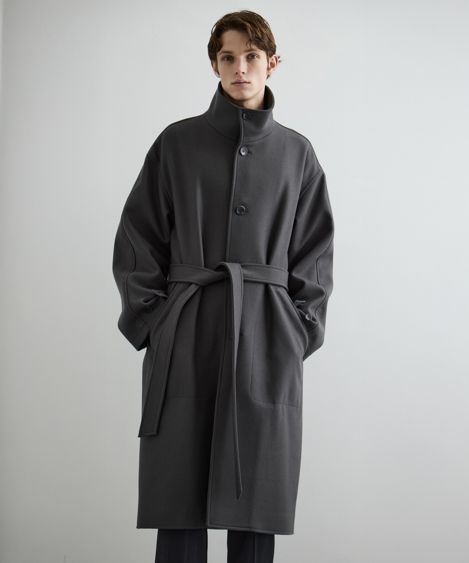 S140 メルトンオーバーサイズスタンドコート(1 DARK GREY): CONZ: MENS