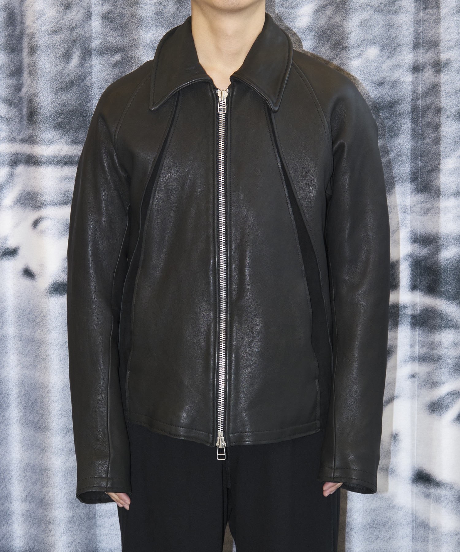 LEATHER PANELED ZIP UP JACKET(2 BLACK): NVRFRGT: MENS｜CONZ ONLINE