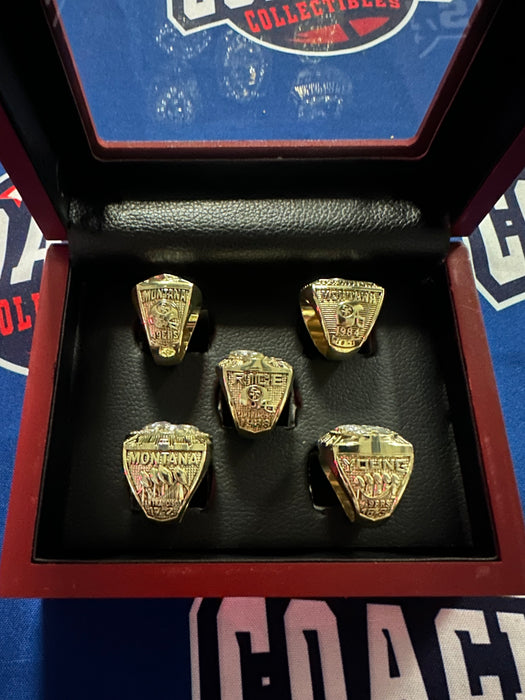 San Francisco 49ers 5pc Replica Super Bowl Ring Set w/ Display Box