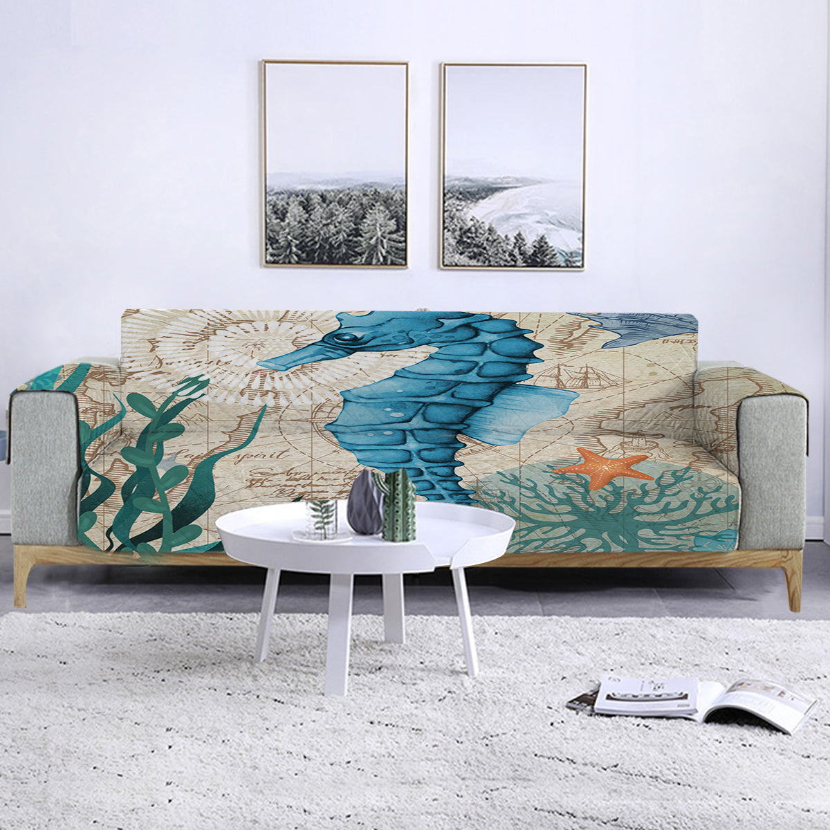Couch Cover - Seahorse Love by Coastal Passion