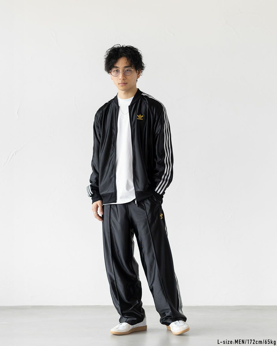 アディダス 光沢 ジャージ 黒×金 上下組 スーパースター パック