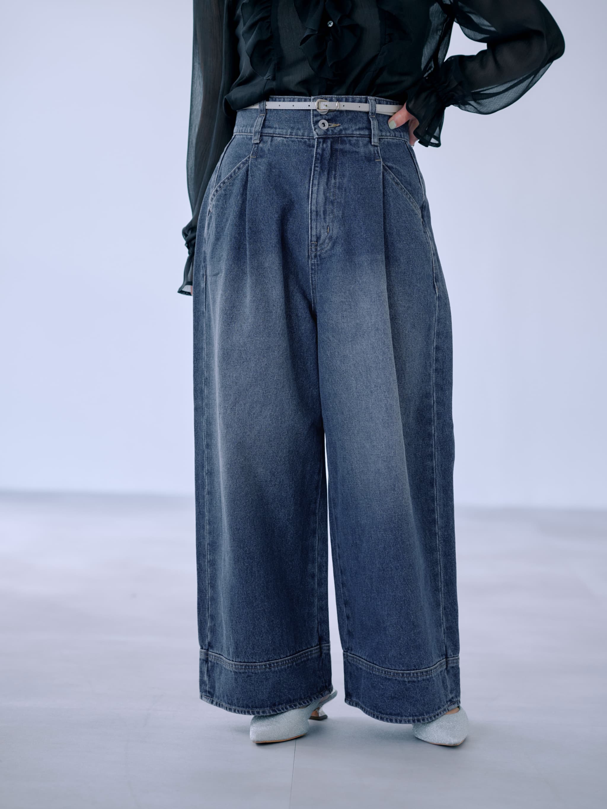 ハイウエストタックワイドデニム-short & regular | 小柄・低身長女性