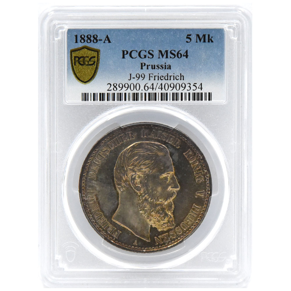 ドイツ 1888-A フリードリヒ3世 5マルク 銀貨 PCGS MS64 40909354