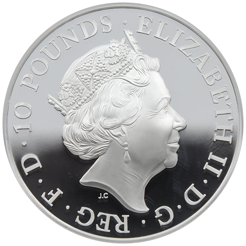 イギリス 2015 エリザベス2世 10ポンド5オンス 銀貨 NGC PF 70 ULTRA