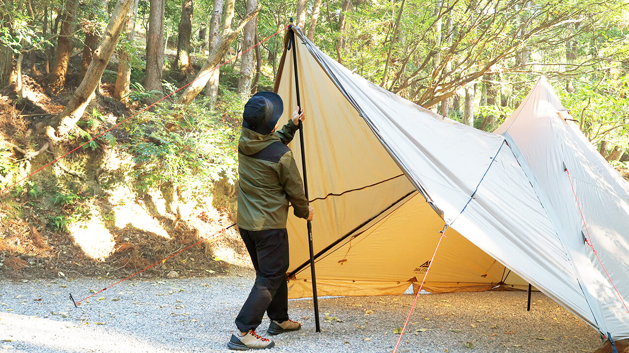 組み立て不要・スリム収納・最長232cm無段階調整「伸縮式アルミテント