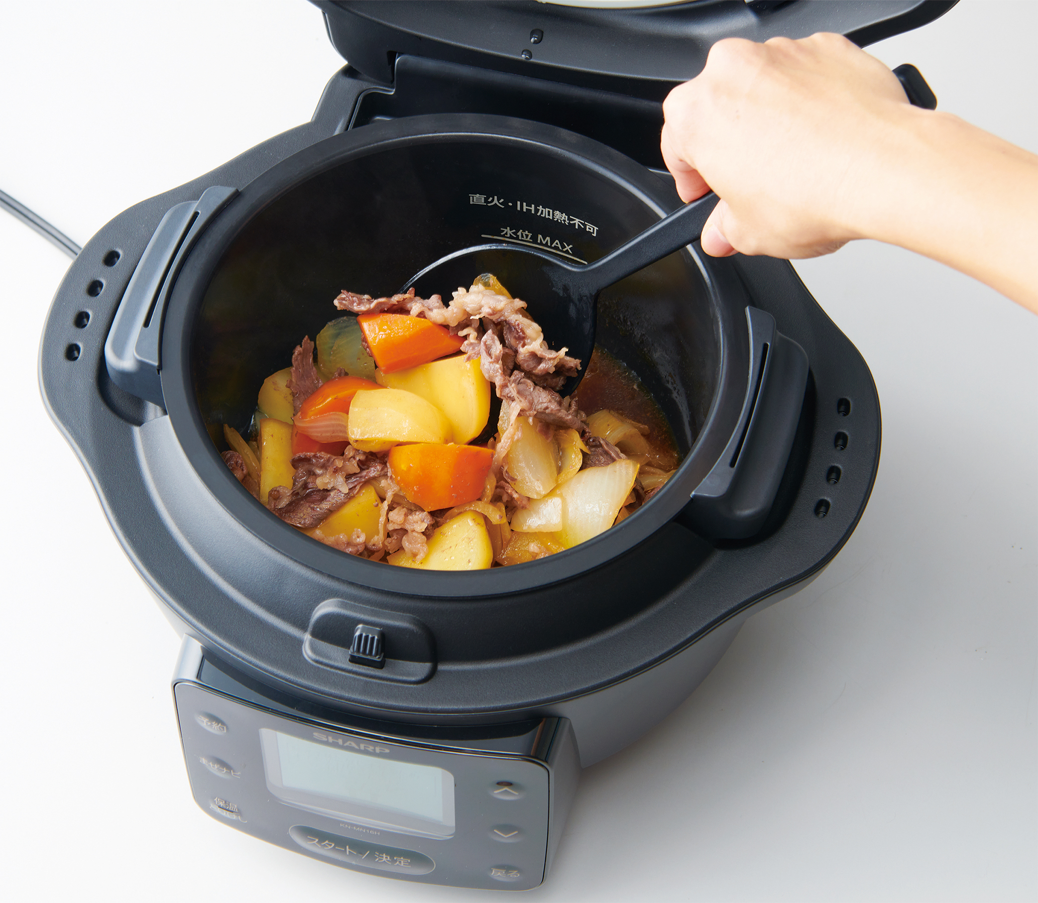 5年保証 SHARP KN-MN16H-B 電気圧力鍋 ブラック SHARP / 水なし自動