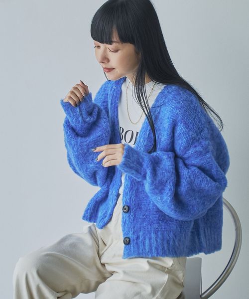 メランジ起毛ショートニットカーディガン