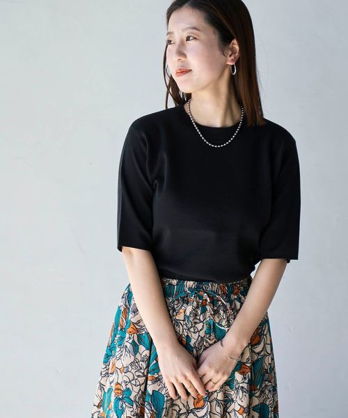 サラコソウバリクルー5分袖サマーニット