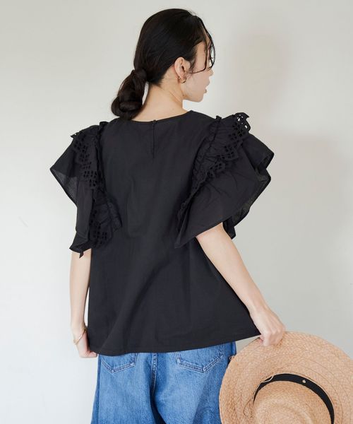 スカラップレースフリルスリーブブラウス