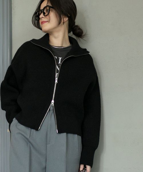 畦編みフルジップニットジャケット（WEB限定カラー）