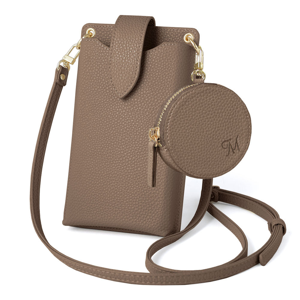 ヴィーガンレザー スマホポーチ&イニシャル付きミニポーチセット