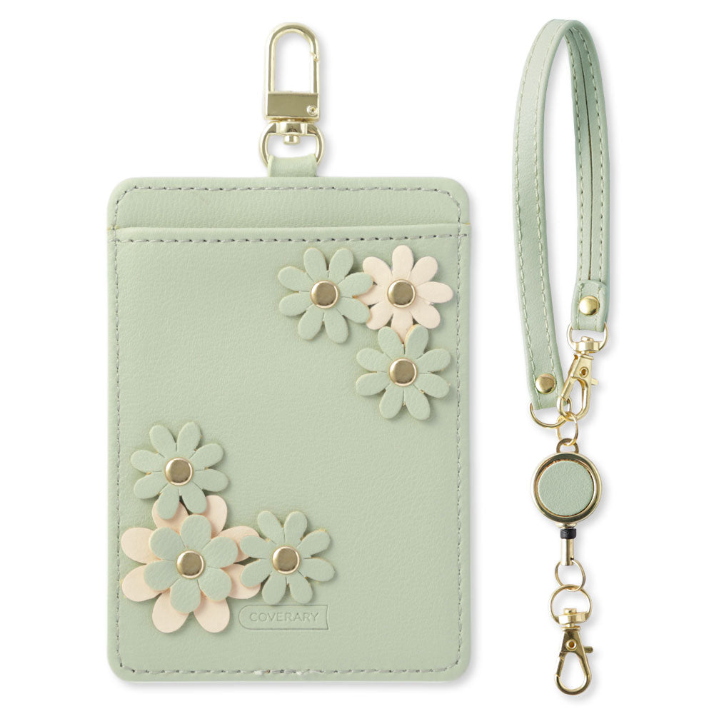 くすみパステルカラー スムースレザー調 フラワーモチーフ リール付き