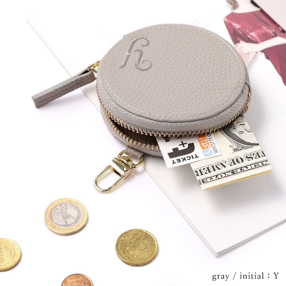 ヴィーガンレザー シボ加工 イニシャル付き 丸ポーチ – COVERARY