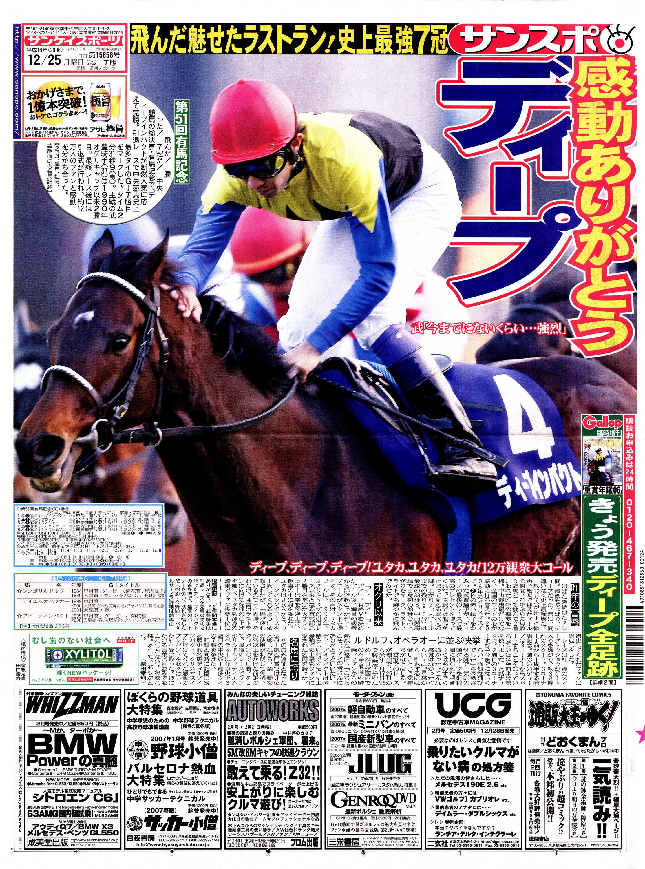 サンスポ紙面で振り返る有馬記念名勝負③】最後までパーフェクトに飛ん