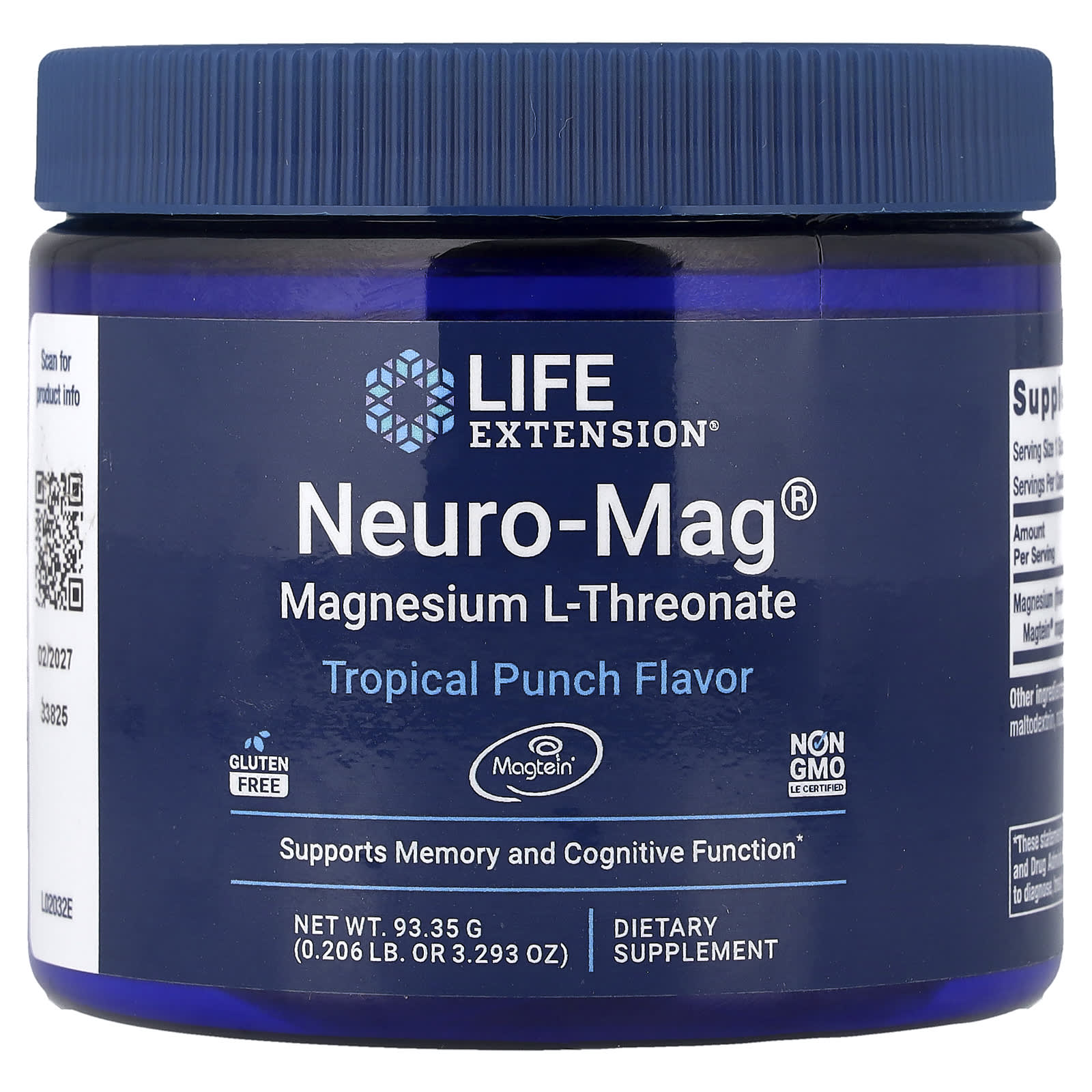 Neuro-Mag®, Magnesium L-Threonate, Tropical Punch, 3.293 oz (93.35 g)