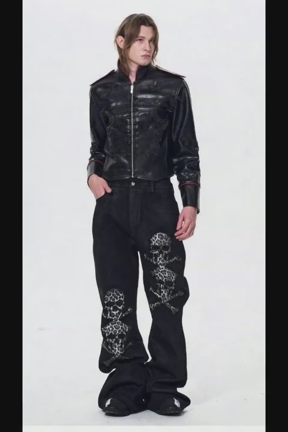 FOURTH3EX | Napoleon Cording Embroidered PU Leather Jacket